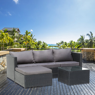 Bayshore Rattan 3- Person Seating Group with Cushions