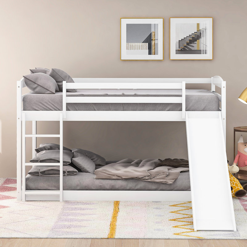 Lit superposé convertible avec glissade et, simple au-dessus de simple, blanc - coffre-fort confortable pour une structure fiable, une bonne nuit de repos