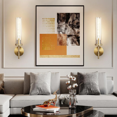 Modern Brass Wall Sconces Set Of 2 With Clear Glass Tube, Retro Knurled Design, Versatile Lighting For Bathroom, Bedroom, Living Room, Hallway, Staircase, And Kitchen
