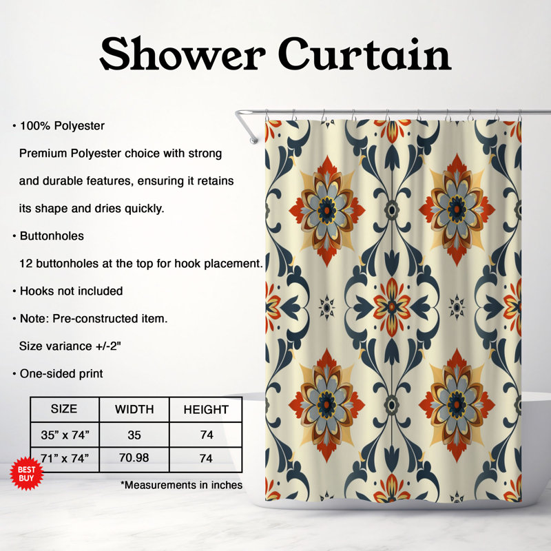 Historic Mosaic - Premium Shower Curtain, 74"H x 71"W