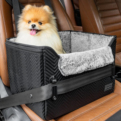 Siège d'auto pour chien, siège d'auto pour chien en cuir PU imperméable avec boucles brevetées, laisse à pince, lit de transport pour animaux de compagnie pour petits animaux de compagnie jusqu'à 25 lb (noir)