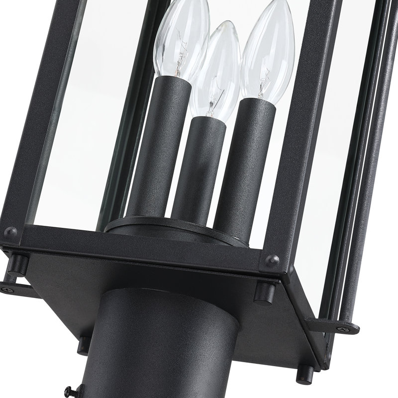 3-Light Black Outdoor Pier Mount Light Lantern Head, Black