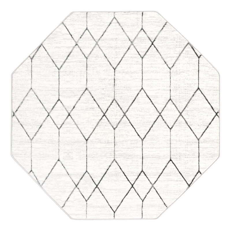 Tapis géométrique ivoire / gris Nubieber, Octogone 5 pi 3 po x 5 pi 3 po