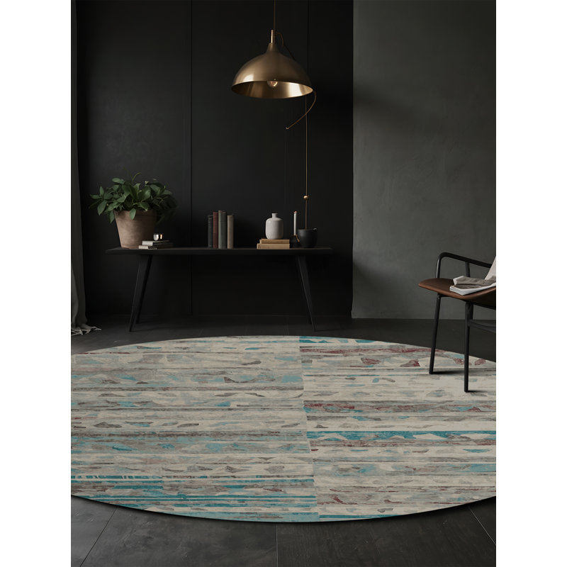 Machine Washable Gray Area Rug, Round 4'