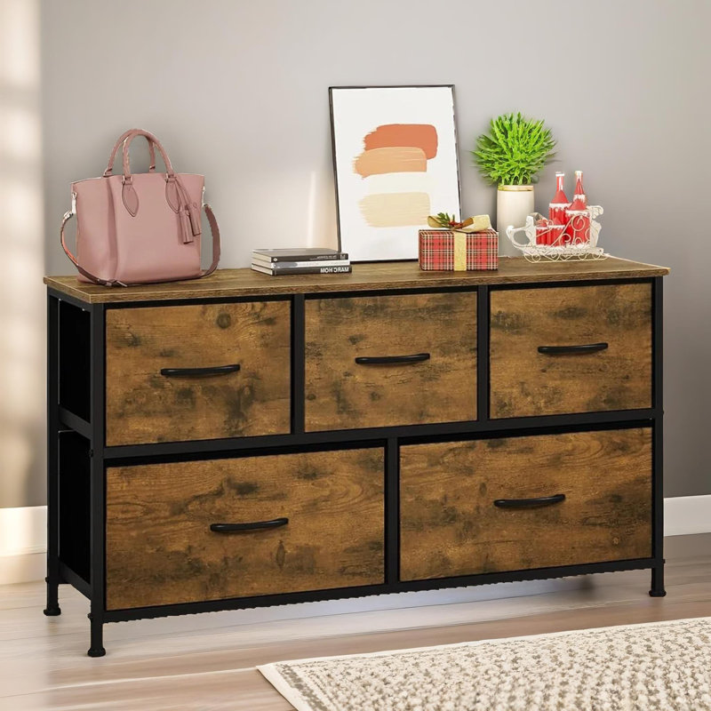Ninia 5 - Drawer Chest of Drawers with Storage Rustic Brown Dresser Bedroom Furniture
