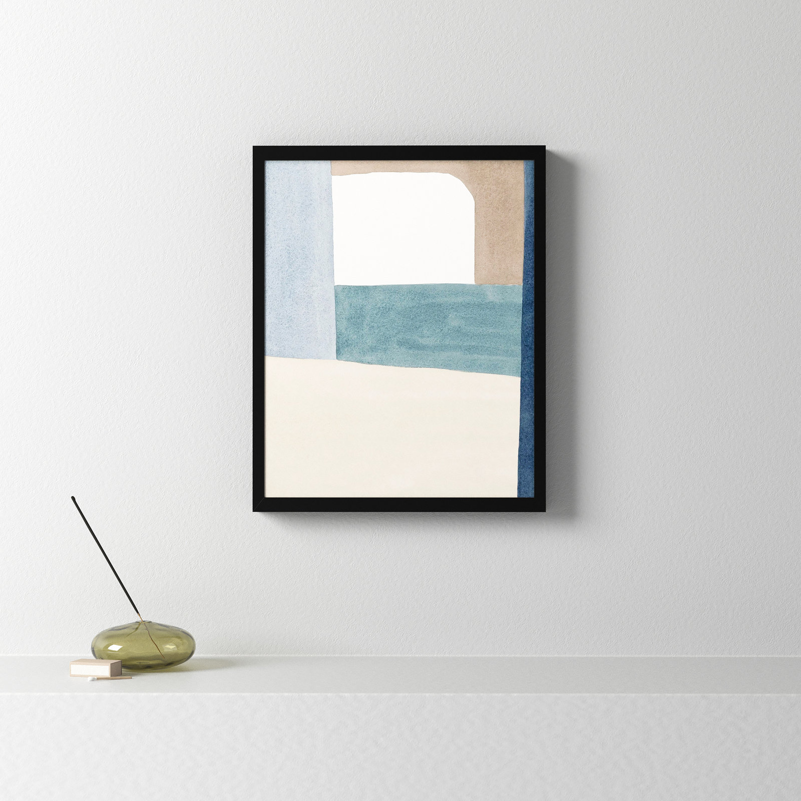 The Balance of Taupe and Indigo 1 Print, 38" x 30" x 1.25", Black Frame Paper
