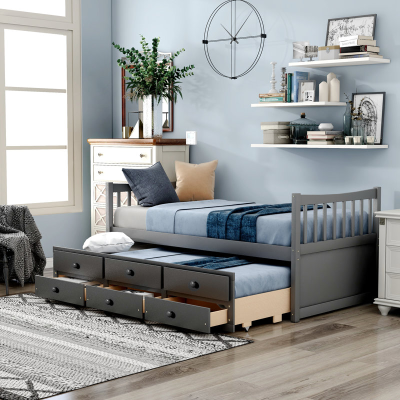 Lit plateforme simple avec rangement, gris