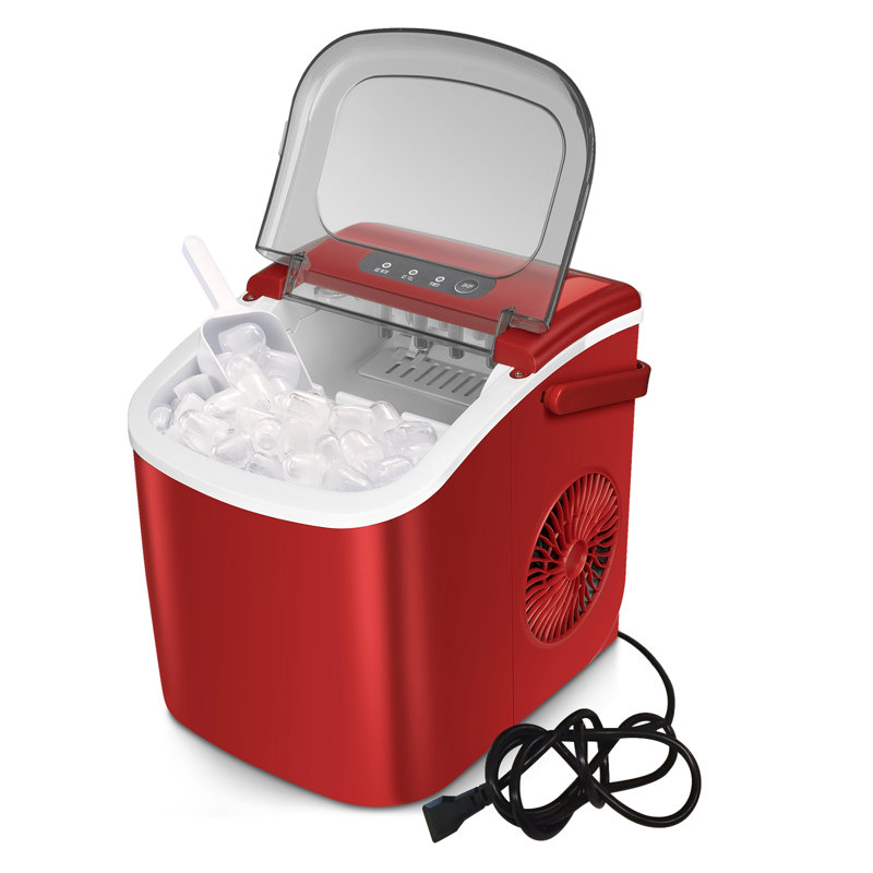 Red Portable Countertop Ice Maker with Handle and Self-Cleaning Function