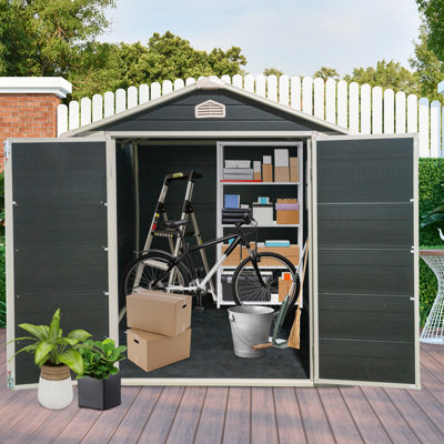 Resin Outdoor Storage Shed Black 1 Window Steep Slope