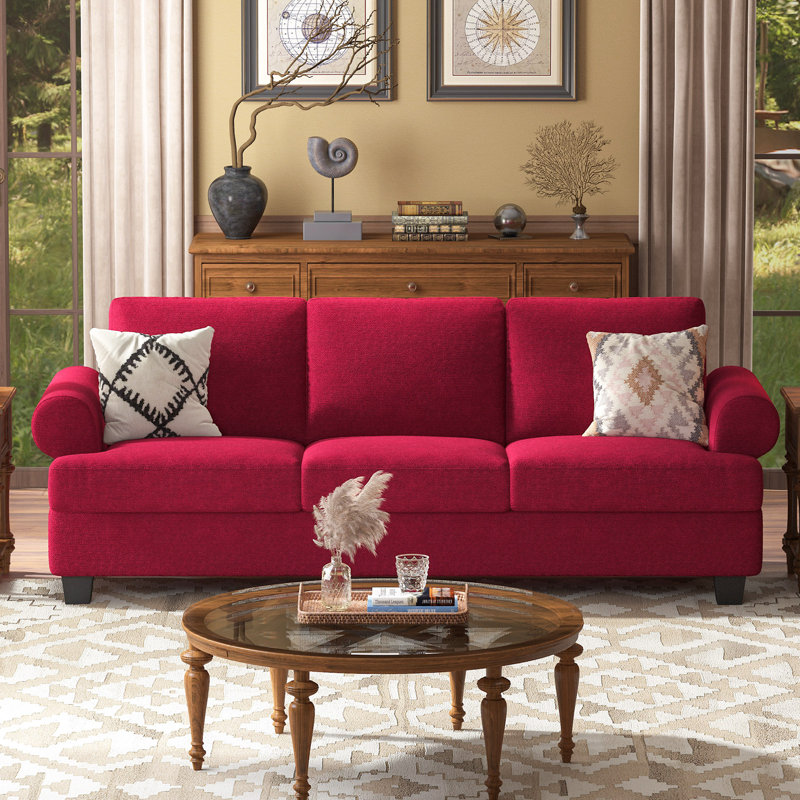 91" Lawson 3-Seater Sofa with Deep Seats, Red Linen