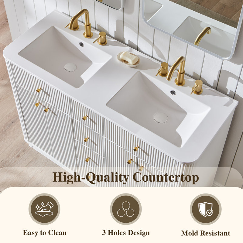 48'' Double Bathroom Vanity Without Mirror, White