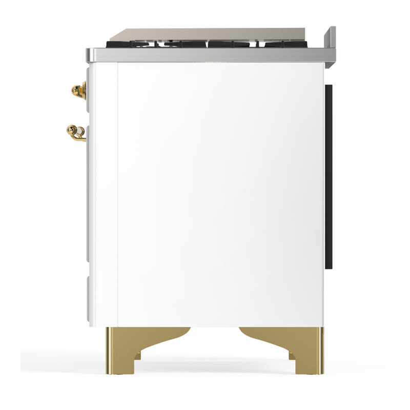 Majestic III Series 36 Inch Dual Fuel Range with 6 Sealed Burners, Griddle, in Glossy Black (Natural Gas, Brass Trim), White