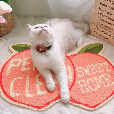 Fruit Series Peach Cat Litter Mat, Waterproof, Soft on Kitty Paws, 24'' X 16''