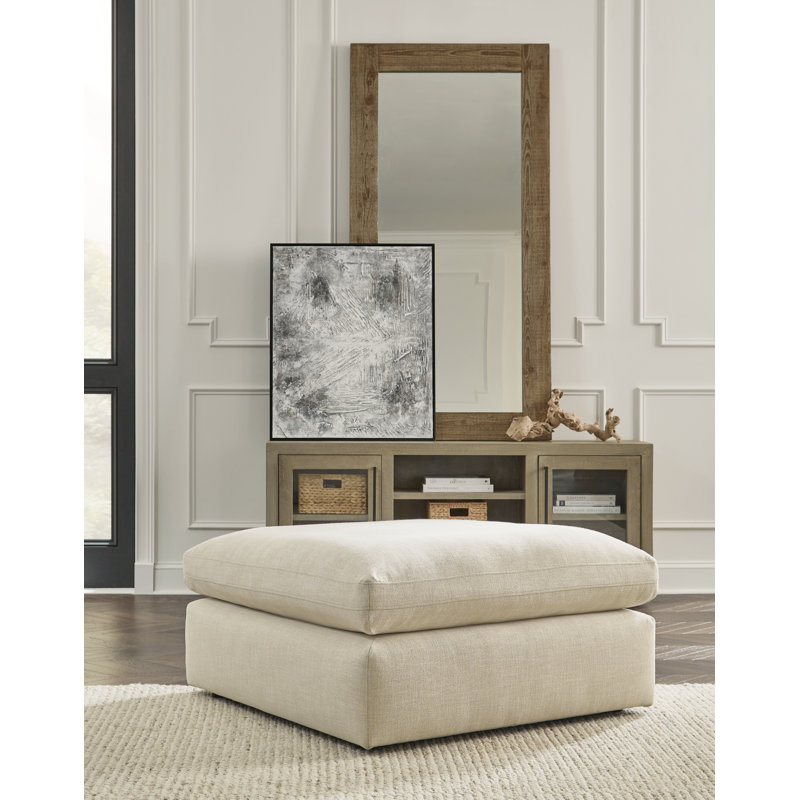 Elyza Upholstered Ottoman, Beige Genuine Leather