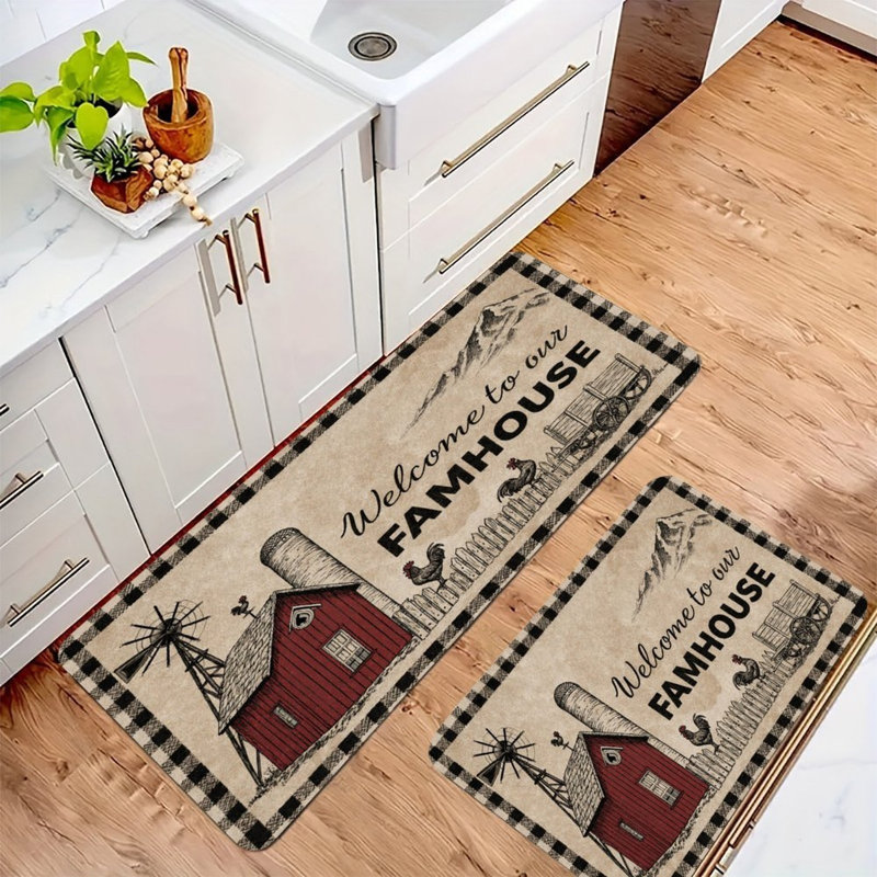 Farmhouse Barn & Rooster, Kitchen Mats Set of 2