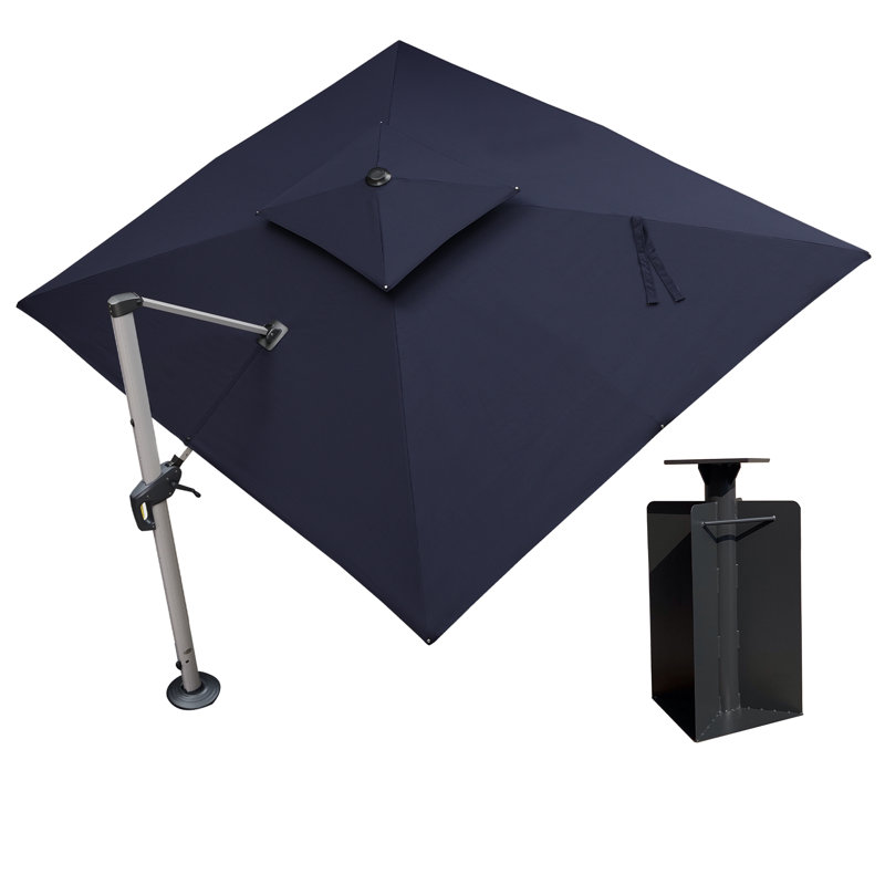 108'' x 132'' Rectangular Cantilever Umbrella withPatio Umbrella with Base in Ground, Navy Blue