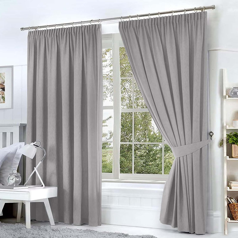 Blackout Pencil Pleat Curtains - Light Blocking, Thermal Insulated Window Drapes, 117cm Width x 137cm Drop, Light Grey