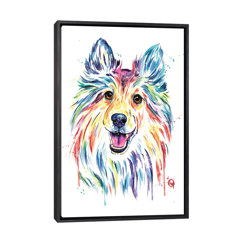 Sheltie de Lisa Whitehouse-impression d’art graphique, Toile avec cadre noir patiné, Pas de tapis