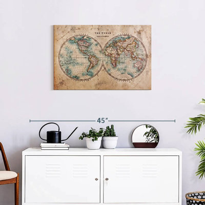 «Vintage Map Hemisphere Map», reproduction sur toile