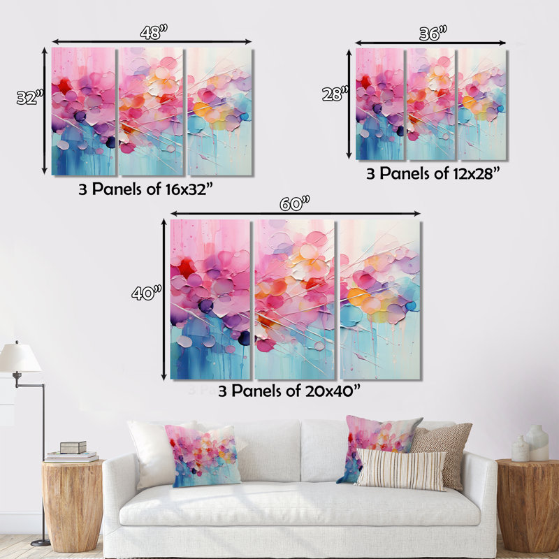 Pink Blue Pastel Patchwork - Abstract Collages Wall Art Living Room Set (Set of 3), 32" H x 48" W x 1" D