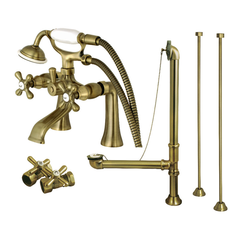 Robinet de baignoire romaine à fixation sur le comptoir à trois poignées Vintage, Laiton antique