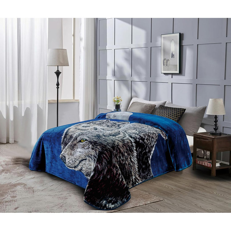King Size Blue Faux Mink Reversible Wolf Blanket