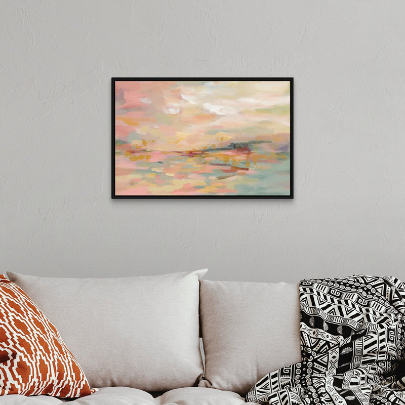 " Pink Waves ", Floater Framed Print, 22" H x 32" W, Black