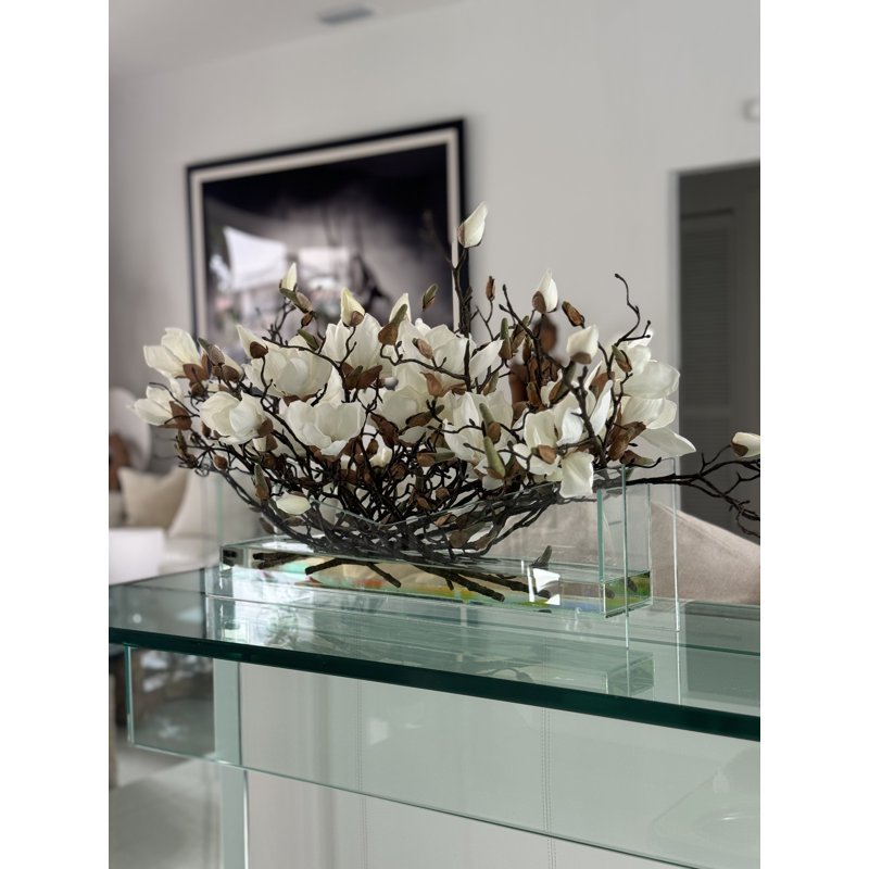 Stylish Glass Planter With White Magnolias