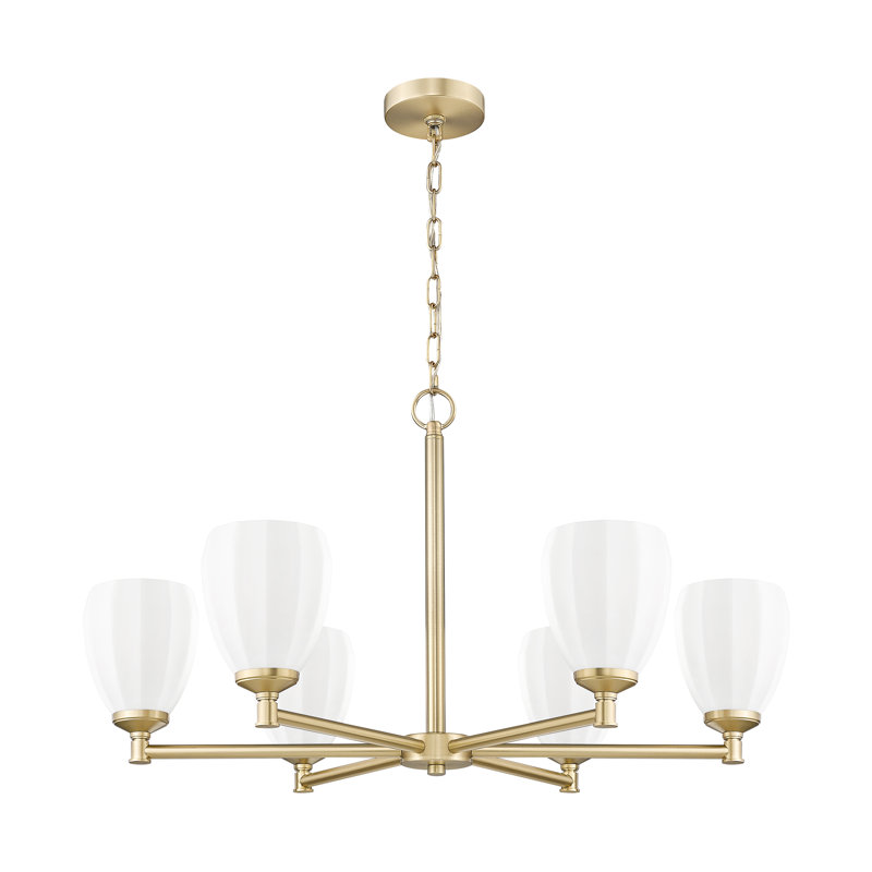 Lustre moderne Mattera, H 18,25 po x l 32 po x P 32 po, Doré, Six lumières