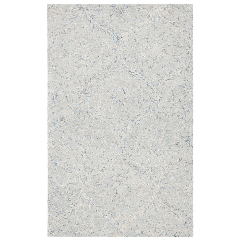 Earlville Micro-Loop Hand Tufted Wool And Cotton With Latex Damask Rug, Rectangle 4' x 6'