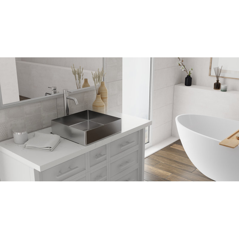 Lavabo de salle de bain vasque en acier inoxydable brossé 15,75 "x 15,75" Badeloft ES-WB-400-BS, Acier brossé