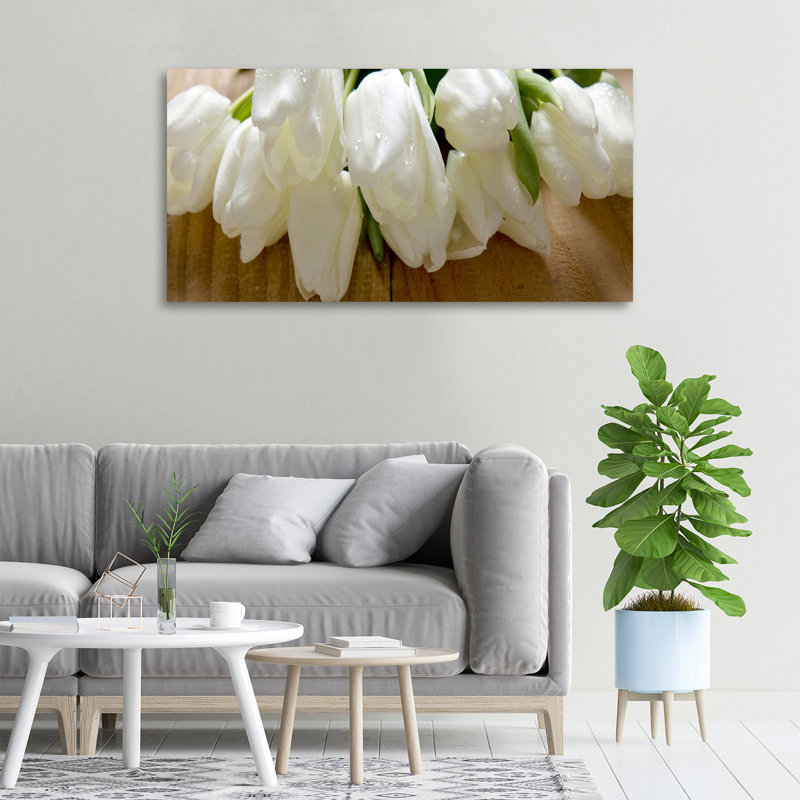 White Tulips - No Frame Print on Glass, Canvas, 50cm H x 100cm W x 2cm D