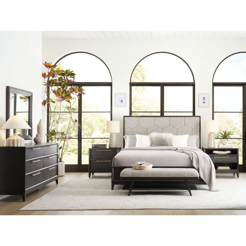 Gray Upholstered Ash Wood Bed Bench with Shelf