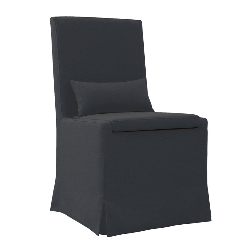 19'' H Cotton Upholstered Side Chair, With Caster, Charcoal Gray