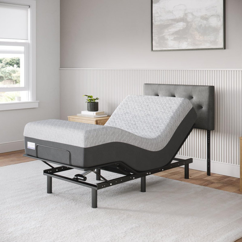Base de lit réglable (cadre) + matelas en mousse viscoélastique gélifiée de 8 pouces (ferme), assemblage facile
