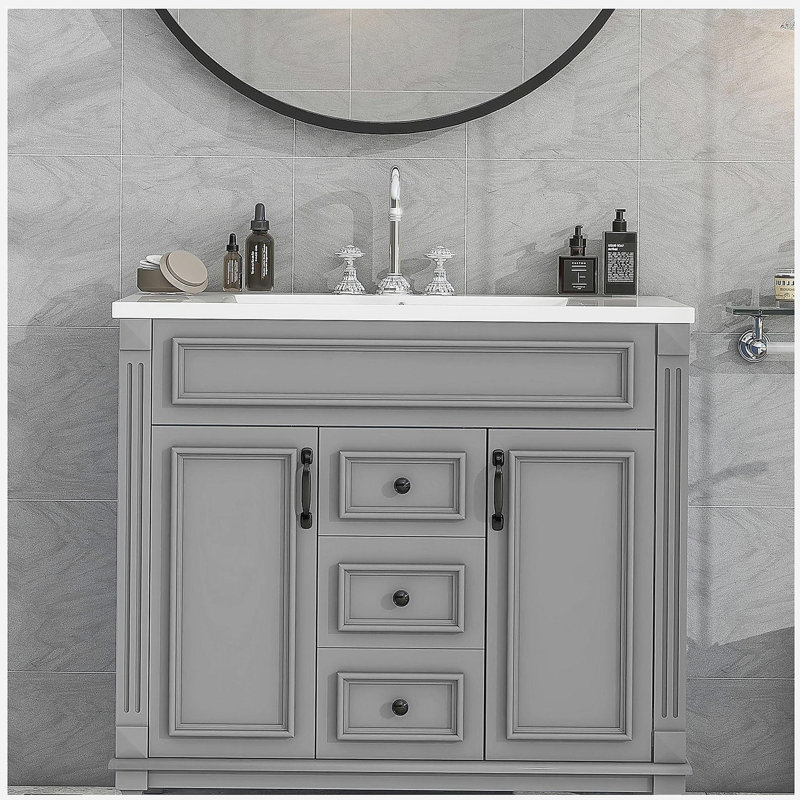 Meuble-lavabo 36 po avec lavabo supérieur, armoire de rangement moderne avec 2 portes à fermeture douce, meuble-lavabo simple