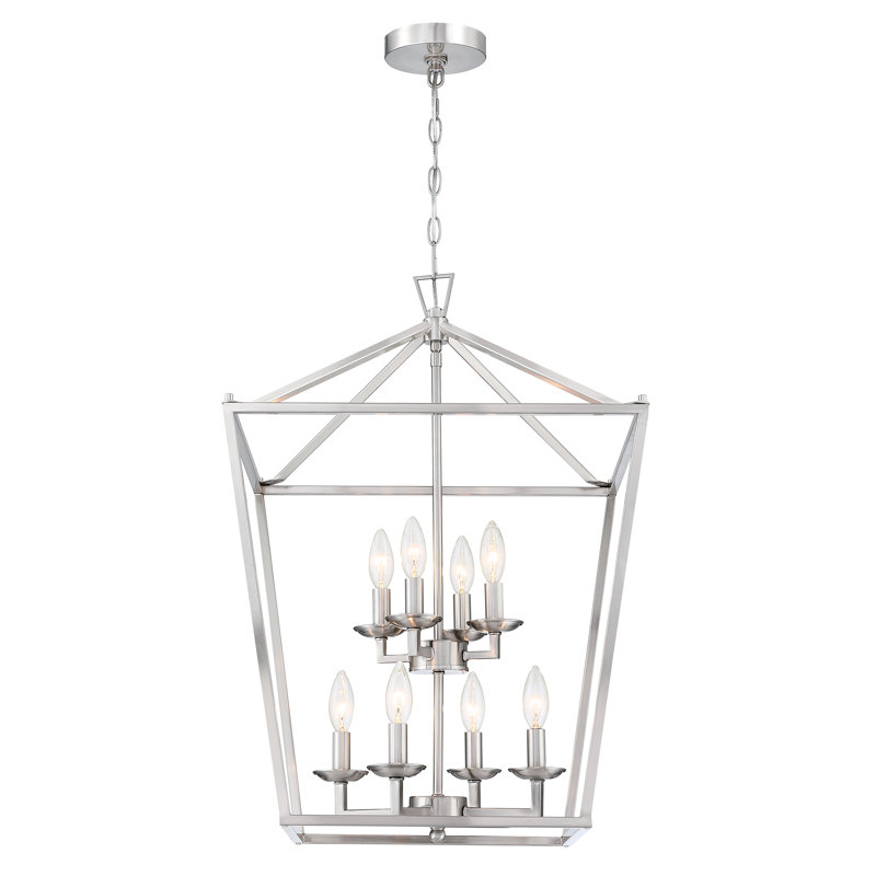 Luminaire suspendu de style lanterne à 8 lumières Gabey, Nickel brossé