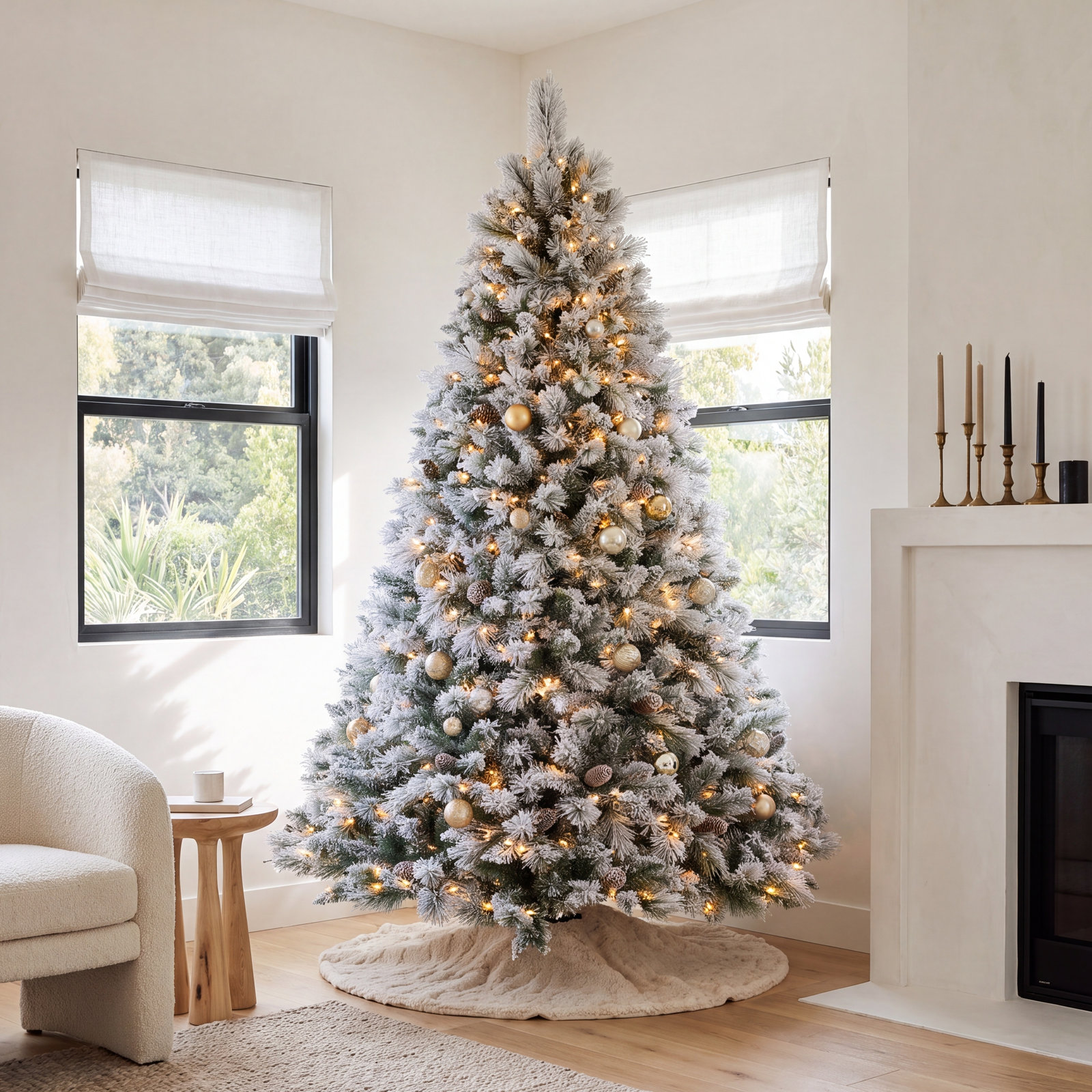 Prelit Snow Flocked Artificial Christmas Tree, 72"H