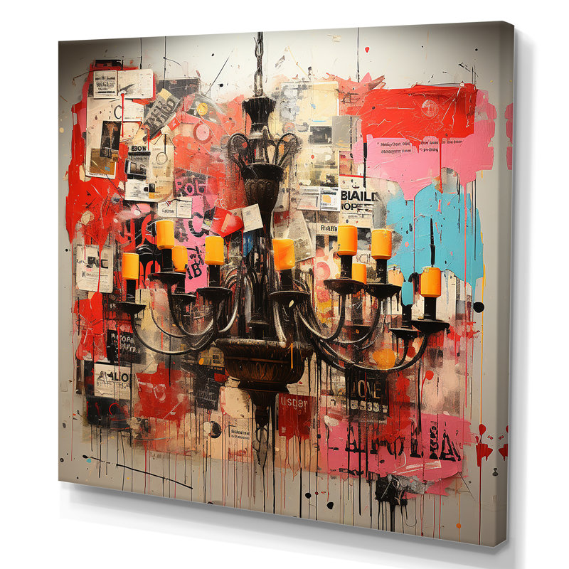 Popart Chandelier Extravaganza I - lustre, art mural, Toile tendue, 16" H x 16" W
