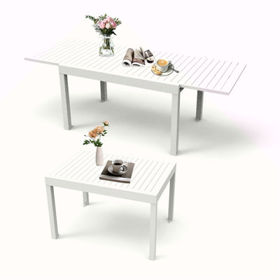 Aluminum Patio Extendable Dining Table 35"- 71", Adjustable Indoor Outdoor Patio Dining Table With E-Coating For 4-6 Person Garden Lawn Porch Bistro Furniture