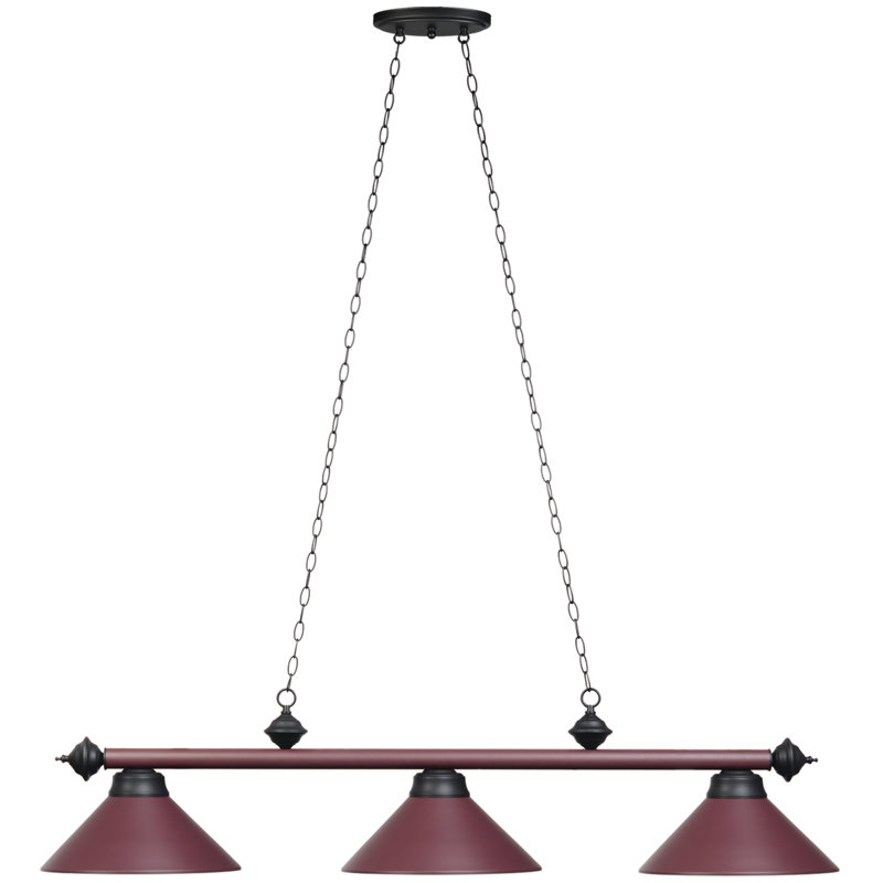 Luminaire suspendu linéaire à 3 lumières pour table de billard Bowdon par RAM Game Room, Bourgogne mat