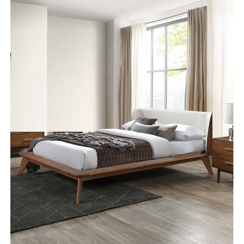 Lit double couleur noyer / beige, Lit double