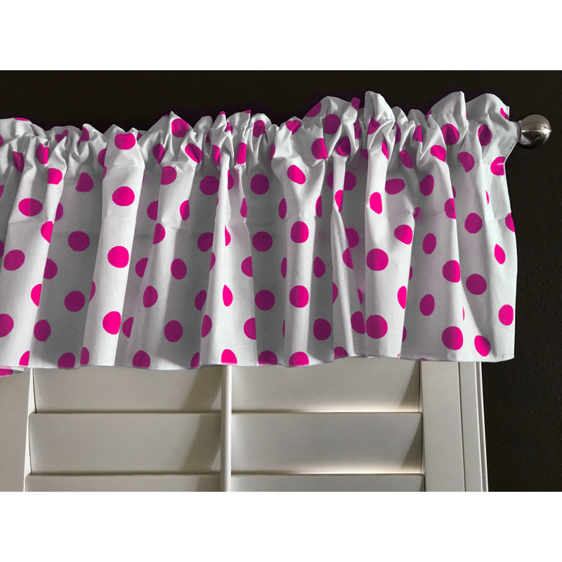 Chrisman Cotton Blend Polka Dots Tailored Window Valance, 58" W x 18" L, White/Fuchsia