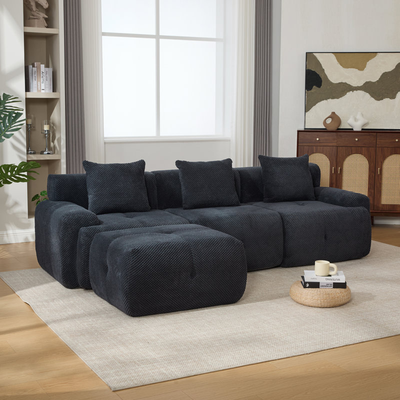 Canapé modulaire à compression 4 pièces, Polyester gris anthracite