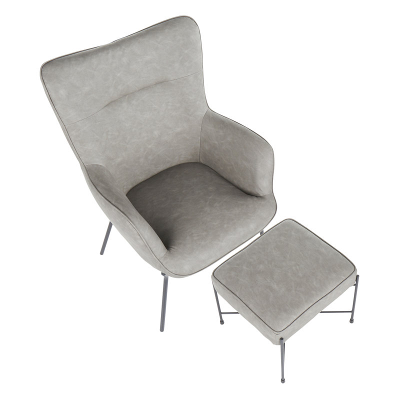 Bayliegh Faux Leather Accent Chair with Ottoman, Gray