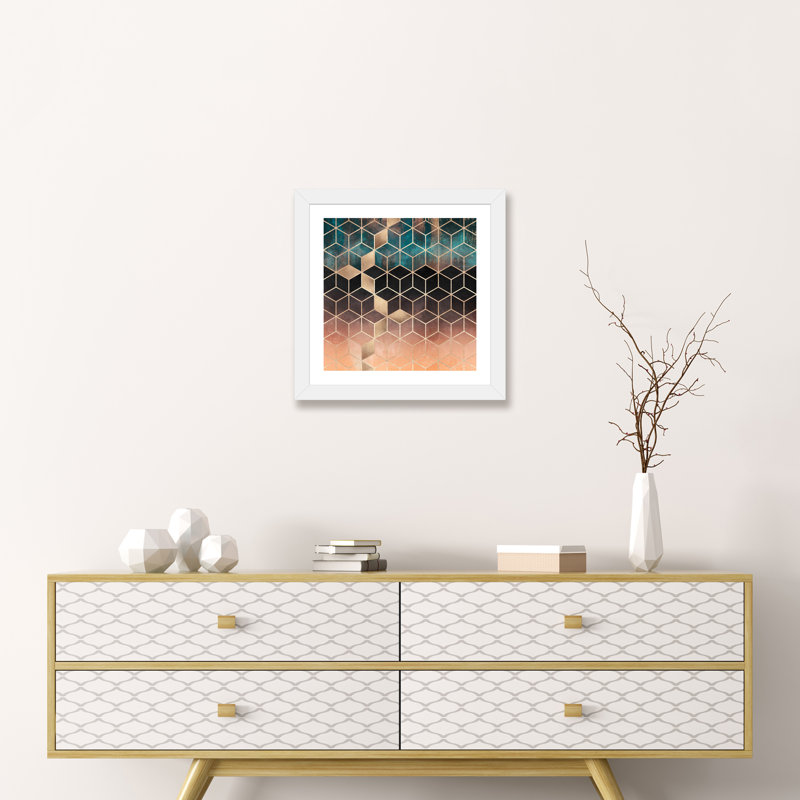 «Ombre Dream Cubes» par Elisabeth Fredriksson - impression d'art graphique, H 16 po x l 16 po x p 1 po, Papier encadré blanc