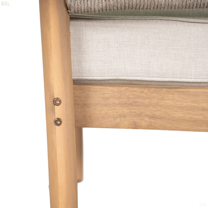 Fauteuil club d'extérieur en bois d'acacia avec coussin, ensemble de 2, Naturel