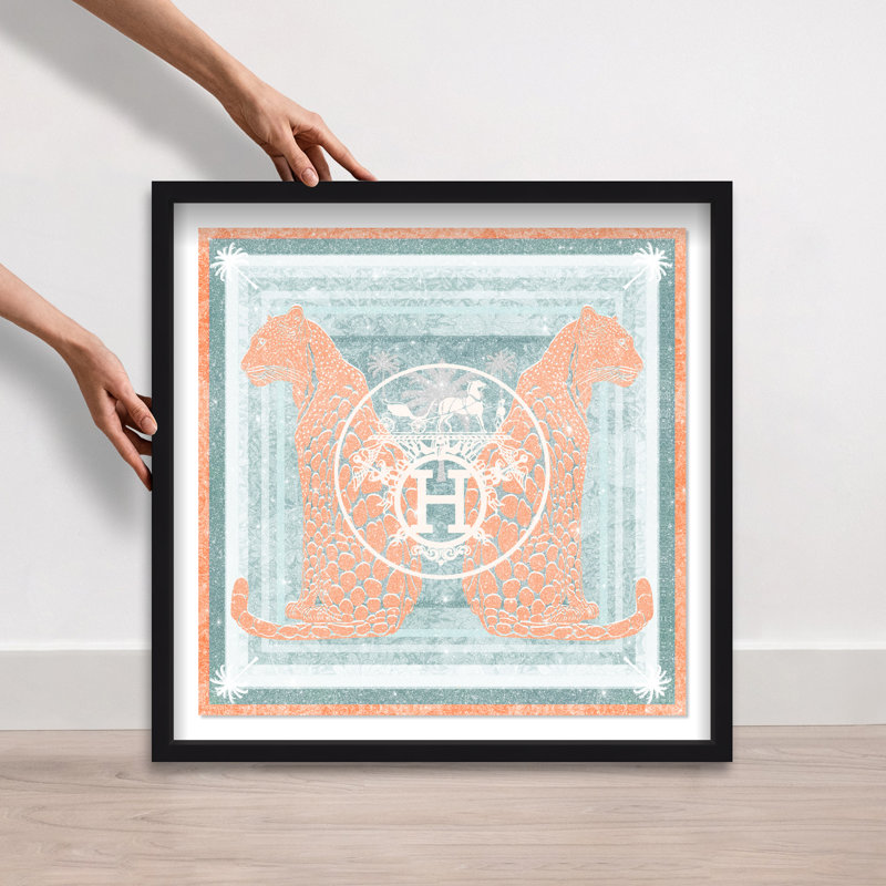 Casablanca to Paris Peach Shadowbox Animals Print by Oliver Gal, Black Frame, 12 x 12, 25.5"H x 25.5"W, Black Frame
