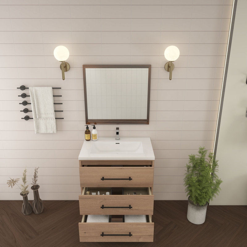 Victoria 29.5'' Red Oak Freestanding Bathroom Vanity with Acrylic Top