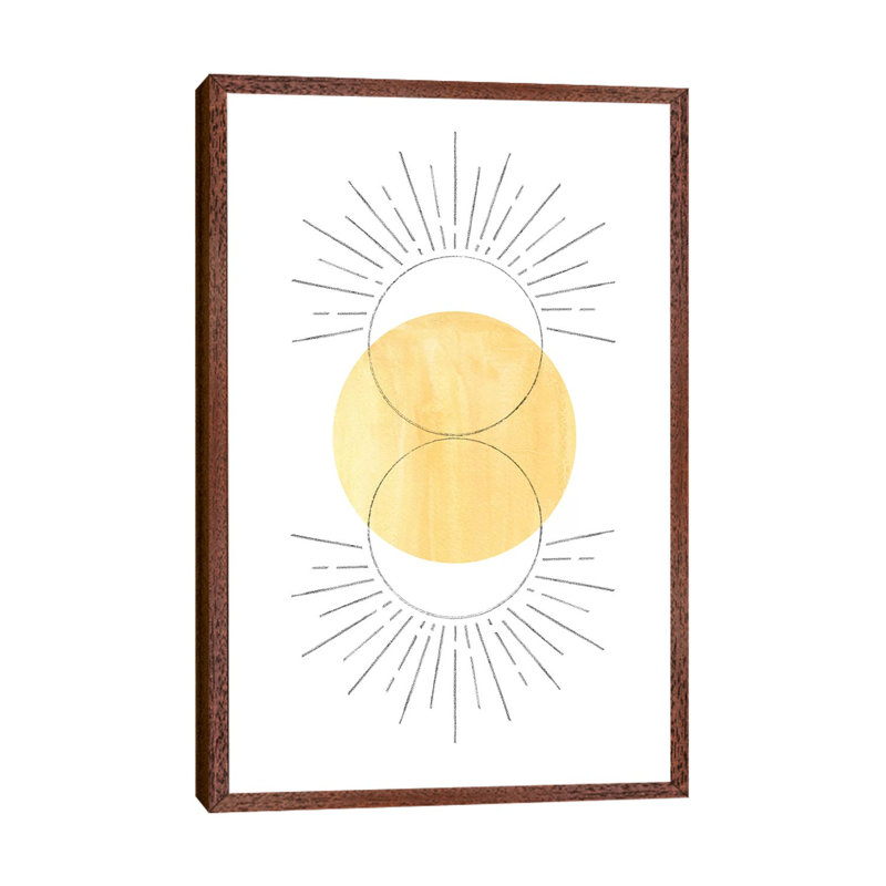 Mustard Yellow Sun, Abstract Art 1 Piece Wall Art on Canvas, 101.6cm H x 66.04cm W x 3.81cm D, Classic Brown Wood Framed